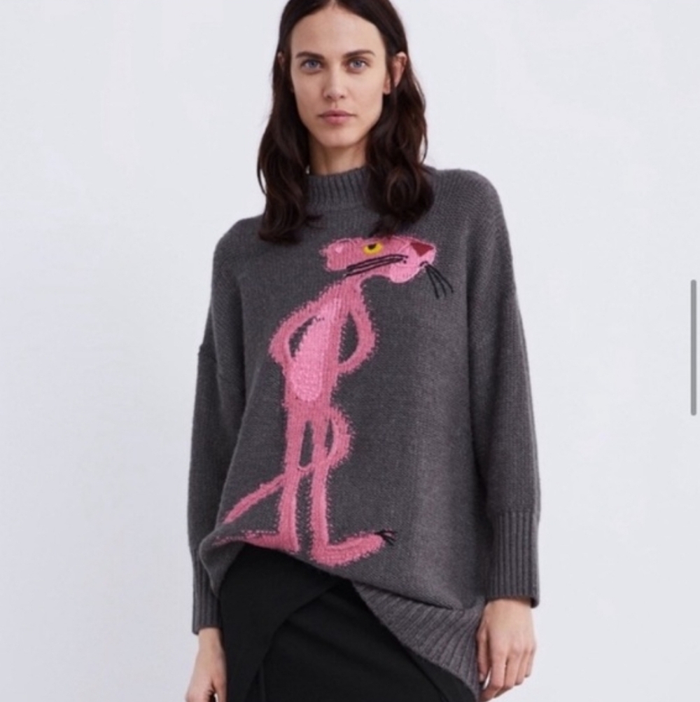 NWT ZARA OVERSIZED PINK PANTHER‎ SWEATER SZ XS/ Small